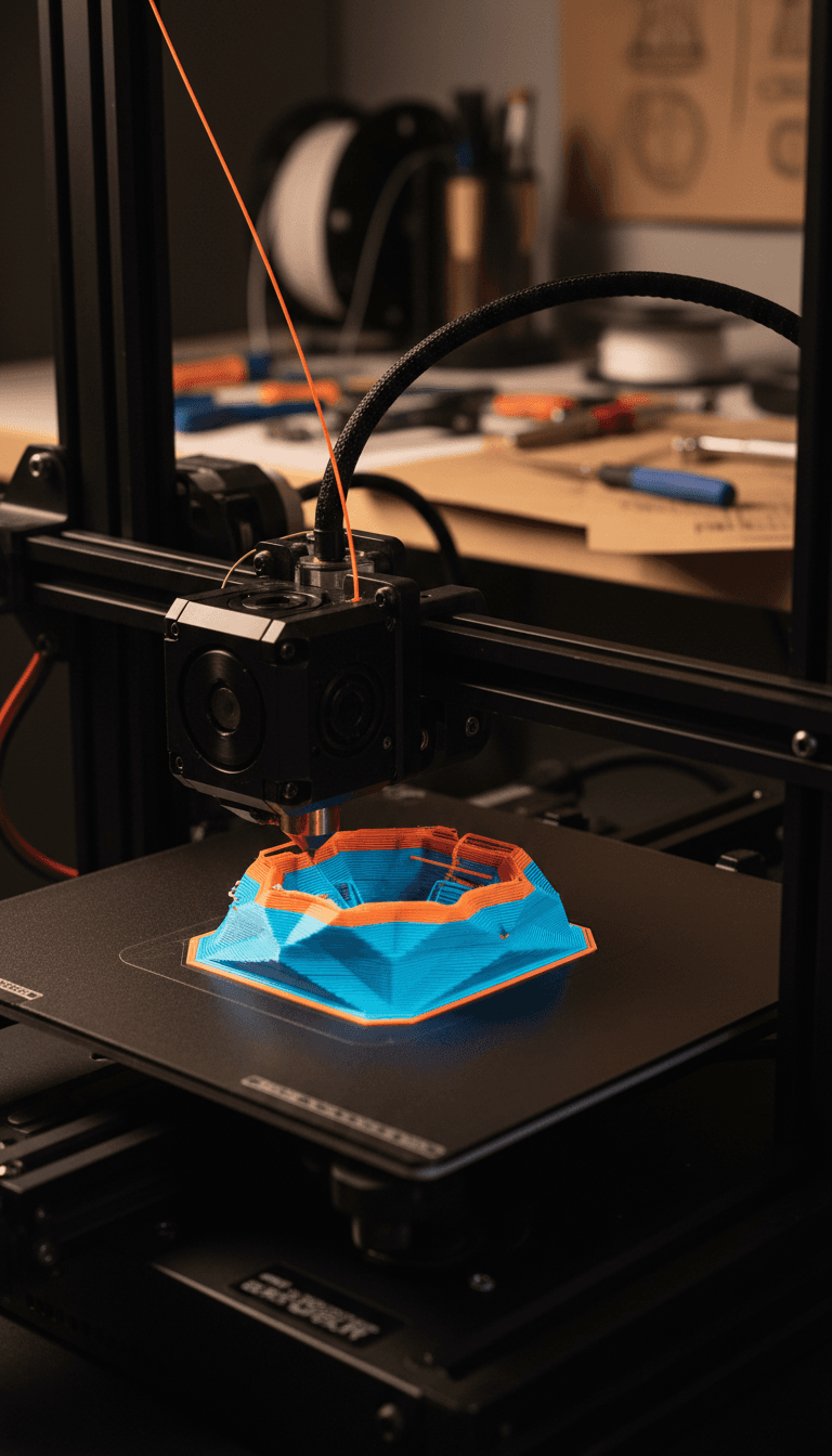 3D printer nozzle depositing filament during active print