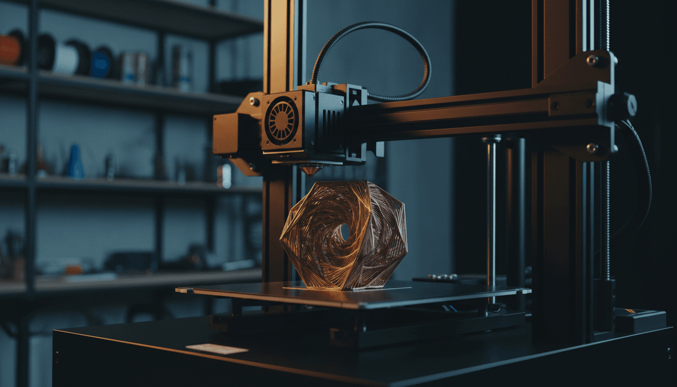 3D printer creating a geometric prototype with precision in a modern workshop