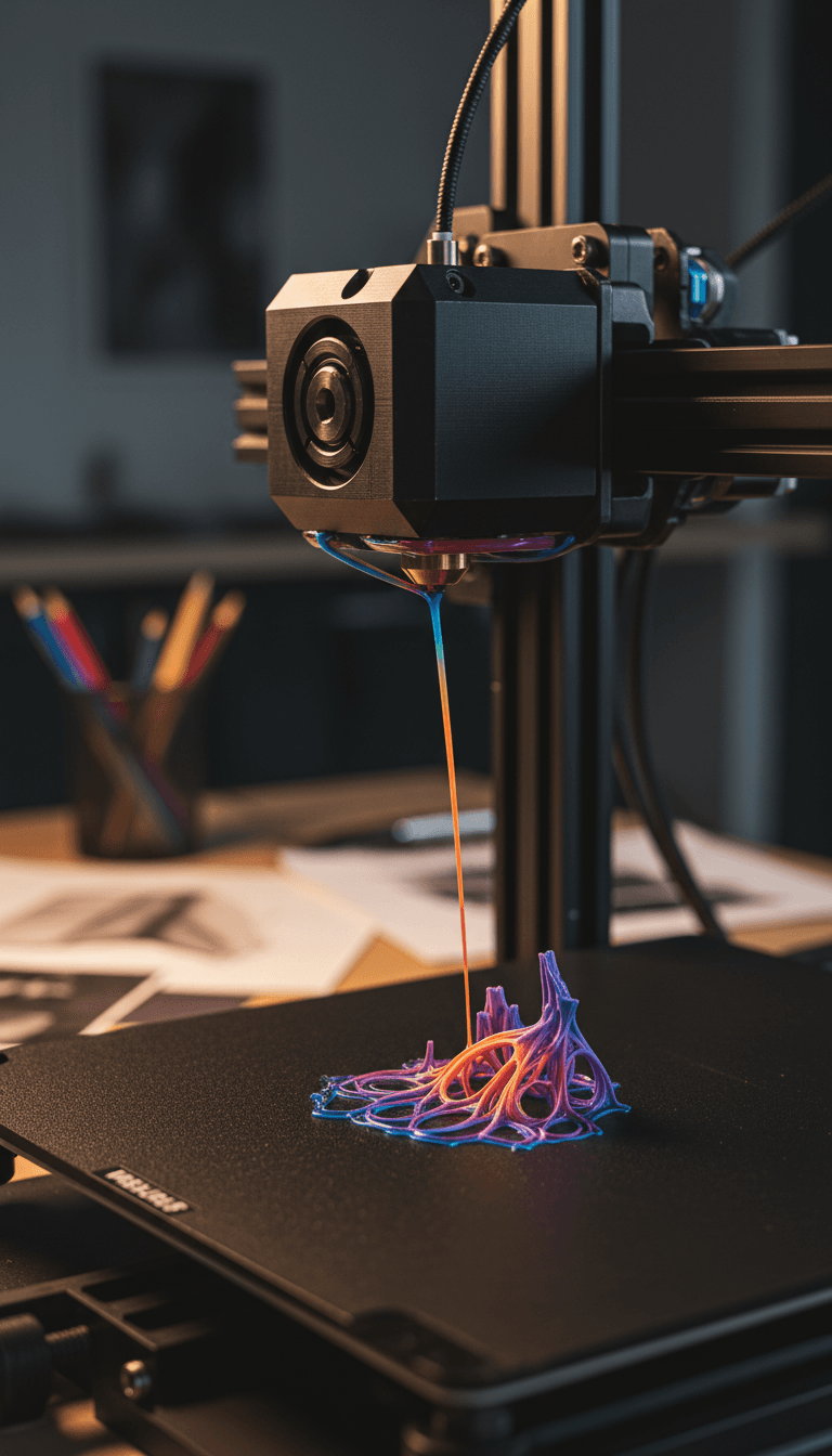 3D printer nozzle depositing filament with precision during creation