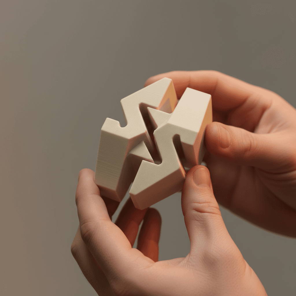 3D-printed prototype detail in hands